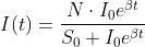 I(t)=\frac{N\cdot I_{0}e^{\beta t}}{S_{0}+I_{0}e^{\beta t}}
